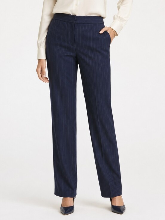 St. John Pants - St. John Wool Silk Pinstripe Tailored Trousers Navy Size 14 Made in USA